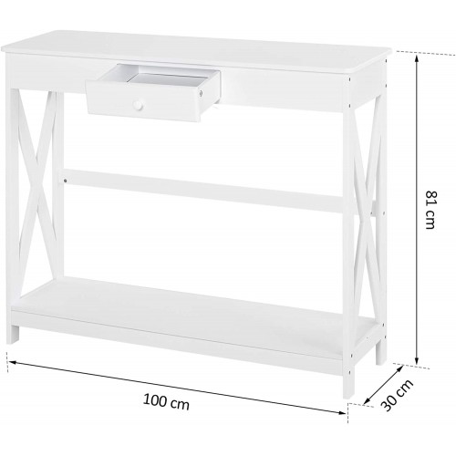 HOMCOM Console Style Table de drapier néo-rétro tiroir + étagère dim. 100L x 30l x 81H cm MDF Blanc
