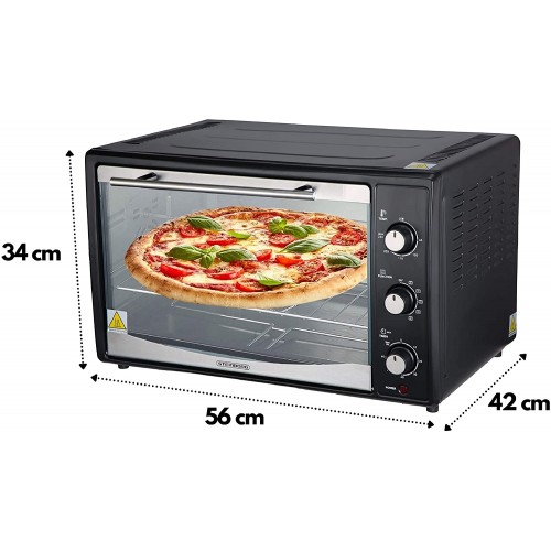 Mini four 45 l | 1800 W | Four à pizza | Éclairage intérieur | Avec plaque de cuisson et grille de cuisson | Tournebroche électrique | Mini four | Mini four | Minuteur 60 min