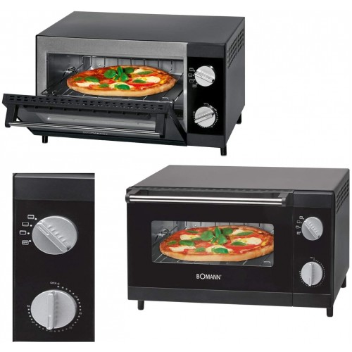 Mini four à pizza avec fonction grill et chaleur supérieure et inférieure Mini-four multi Four à pizza 12 litres puissance 1000 W + plaque de cuisson grille et tiroir ramasse-miettes