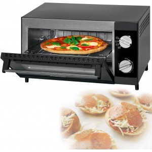 Mini four à pizza avec fonction grill et chaleur supérieure et inférieure Mini-four multi Four à pizza 12 litres puissance 1000 W + plaque de cuisson grille et tiroir ramasse-miettes