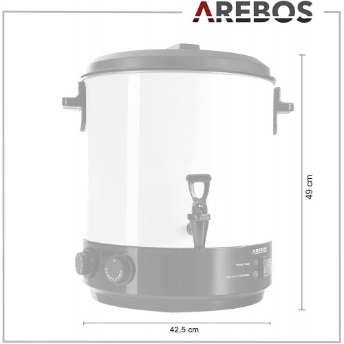Arebos Cocotte automatique 1800 W | Cocotte 28 L | avec minuterie thermostat & protection contre la surchauffe | réglage de la température en continu 30-100 °C | minuterie 20-120 min.