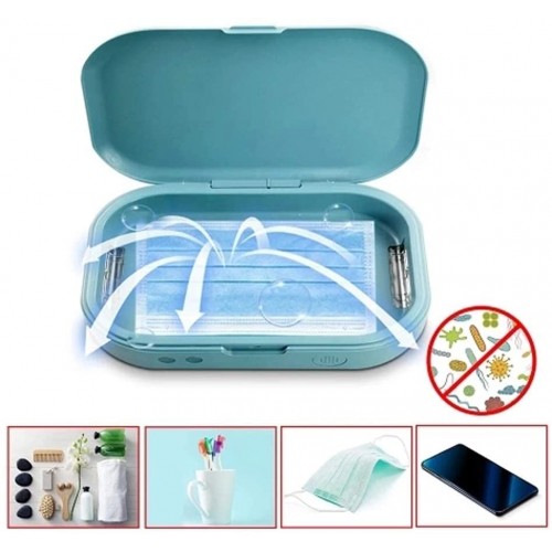 QZH Boîte de stérilisation Boîte de stérilisateur Lumière LED Boîte de désinfection Masque Anti-poussière Désinfectant Nettoyant Désinfectant Bleu Taille Unique