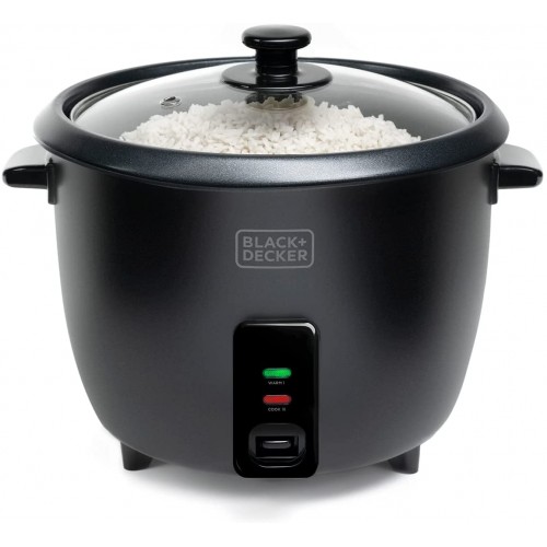 BLACK+DECKER BXRC1800E Cuiseur à riz 700W Capacité 1.8L Revêtement antiadhésif Fonction de cuisson et de maintien au chaud Accessoire pour la cuisson à la vapeur Blanc