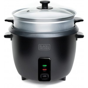 BLACK+DECKER BXRC1800E Cuiseur à riz 700W Capacité 1.8L Revêtement antiadhésif Fonction de cuisson et de maintien au chaud Accessoire pour la cuisson à la vapeur Blanc