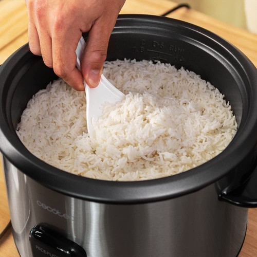 Cecotec Cuiseur à riz RiceFusion 7000 Inox. 700 W capacité 1,8 Litres 10 portions acier inoxydable et couvercle en verre. Fonction automatique de maintien au chaud.