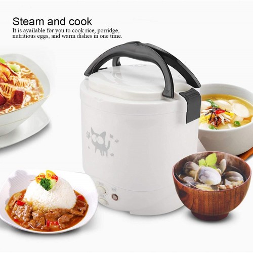Mini cuiseur à riz cuiseur à vapeur électrique 12V 100W 1L Cuiseur à vapeur de voyage portable Petit tout-en-1 Multi Cooker Pot étanche antiadhésif Fonction de Maintien au Chaudblanc