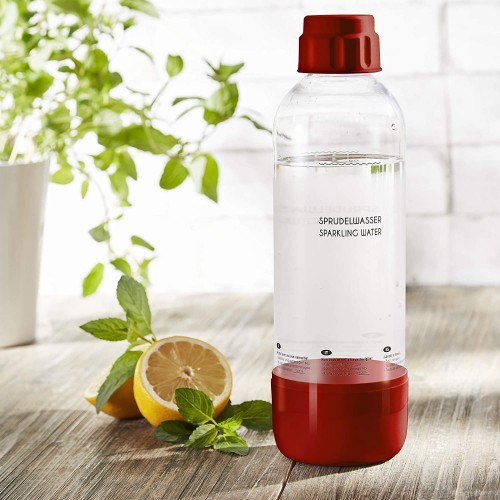 Levivo Bouteille pour appareil à gazéifier l'eau bouteille en plastique incassable pour appareil à gazéifier l'eau avec couvercle et fond en rouge contenu : env. 1L idéal en voyage ou à la maison