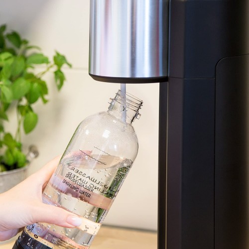 Levivo Kit de machine à eau gazeuse comprenant une machine à gazéifier l'eau potable et 2 bouteilles de 0,75 l en PET noir