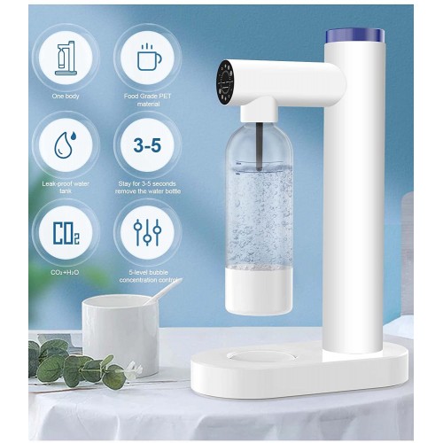 Machine à eau Pétillante Bubbler à eau Machine à Soda pour Eau du Robinet Pétillante avec Affichage LED à 5 Niveaux Bouteilles PET 1L sans BPA Carbonateur CO2 Bubbler pour Cuisine Maison Blanc