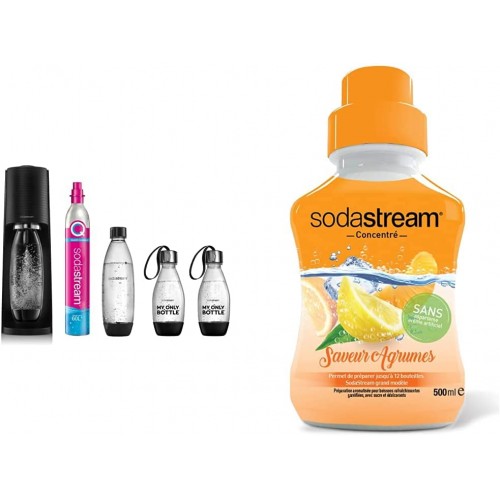 Sodastream Pack avec Machine à Eau Pétillante et Soda Terra Noire 1 Bouteille + Sodastream Concentré Saveur Agrumes – Sans Aspartame et Sans Arôme Artificiel – 500 ml