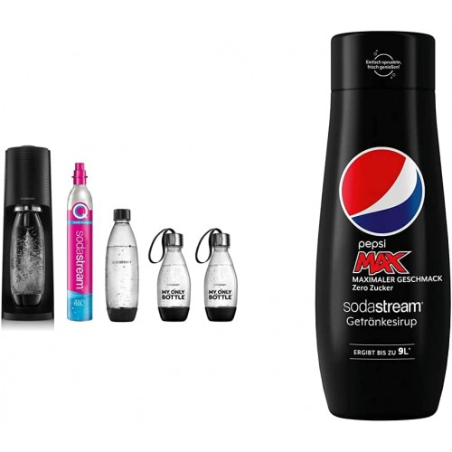Sodastream Pack avec Machine à Eau Pétillante et Soda Terra Noire 1 Bouteille + Sodastream Concentré Pepsi Max 440ml