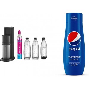 sodastream Pack Machine à Eau Pétillante et Soda 2 en 1 Duo Concentré Pepsi – 100% du Goût Original – avec Bouchon Doseur – 440 ML