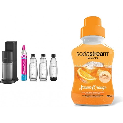 sodastream Pack Machine à Eau Pétillante et Soda 2 en 1 Duo Concentré Saveur Orange – sans Arôme Artificiel et sans Colorant Artificiel – 500 ML