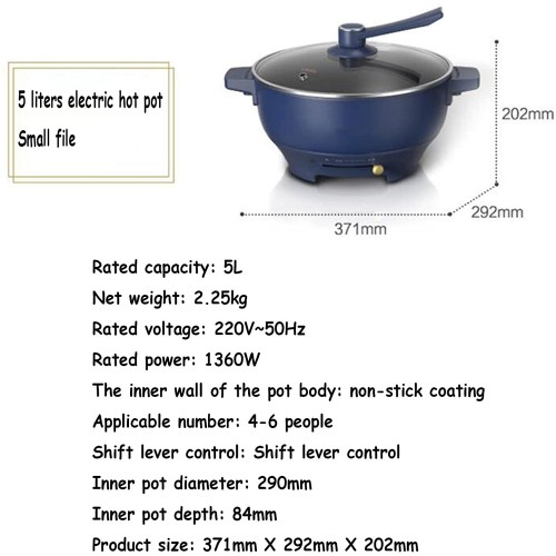 Électrique Chaud Pot 5L Ménage Multi-fonction Pot tout-en-un poêle électrique poêle électrique poêle électrique wok antiadhésif cuisinière à riz non-bâton facile à nettoyer adapté aux cuisines