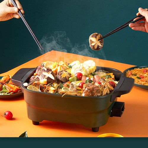 Hot Pot électrique coréen carré 30cm marmite électrique Multifonction Wok électrique antiadhésif Domestique avec Grille à la Vapeur