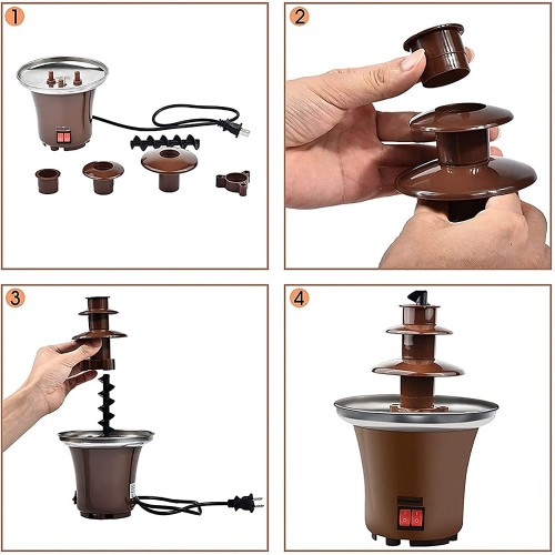 Fondue fontaine chocolat mini machine fontaine de chocolat tour de chauffage de fonte de chocolat grande capacité triple tour commande de moteur pour le mariage de partie brun