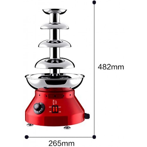 Machine de fontaine à fondue au chocolat à 4 niveaux Fontaine à chocolat commerciale en acier inoxydable de 1,8 L pour le restaurant de mariage de fête 30 ℃ ~ 110 ℃ réglable rouge