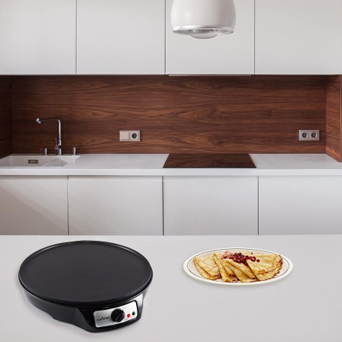 NutriChef Electric Griddle & Crepe Maker | Nonstick 12 Inch Hot Plate Cooktop | Adjustable Temperature Control | Batter Spreader & Wooden Spatula | Used Also For Pancakes Blintzes & Eggs