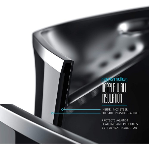 Arendo Bouilloire électrique fond en inox Thermostat réglable Ébullition rapide Arrêt automatique 7 niveaux de température 40° C á 100° C 1,5 litres 2200 watts Sans BPA Noir