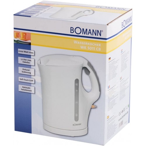 Bomann weiß WK 5011 CB Bouilloire 1,7 L Blanc électrique Classique Blanc-2000 Watts Chauffe Rapide-Légère 2000 W 1.7 liters