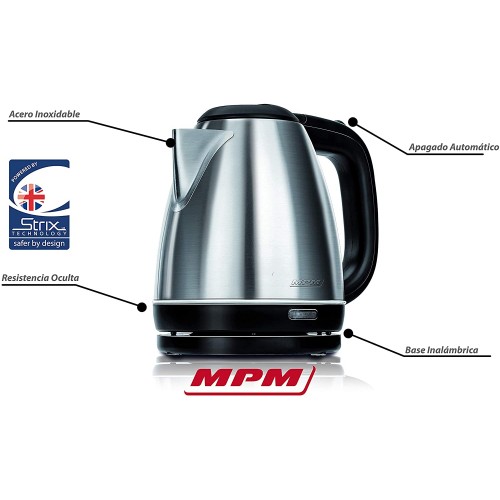 MPM MCZ-84M Bouilloire Électrique Capacité 1 L sans Fil Acier inoxydable sans BPA Arrêt Automatique 1600W
