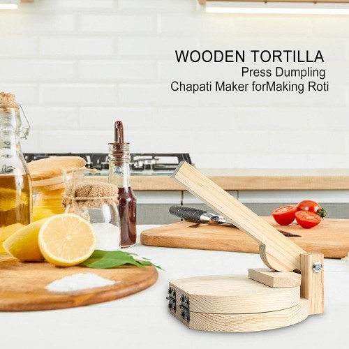 fdsfa Presse à tortilla – Presse à boulettes pour chapati – Presse à tortilla en bois massif pour faire des raviolis
