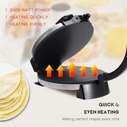 zxz Presse à Tortilla électrique Machine à Pain Plat à Tortillas revêtement Uniforme de revêtement antiadhésif de qualité Alimentaire boîtier en Acier Inoxydable pour Cuisine Chapati 220V