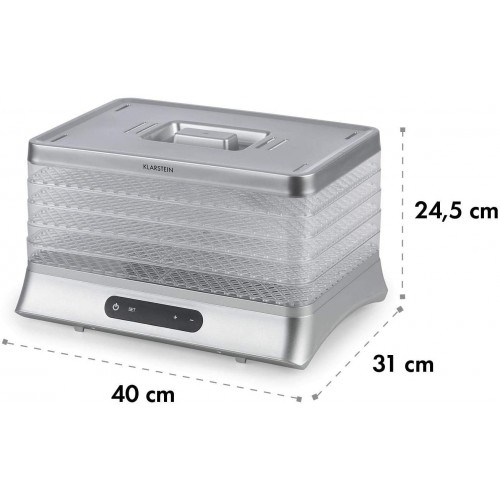 Klarstein Silver Déshydrateur 500W écran LED 5 grilles en plastique sans BPA 35-70 °C minuterie 1-48 heures argent