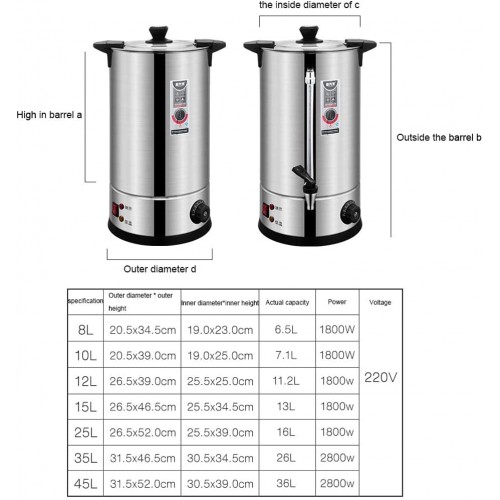 Distributeur d'eau chaude pour urne de restauration Chaudière à thé numérique et chauffe-vin chaud Conception en acier inoxydable écoénergétique avec thermostat 30-110°C Argent 8L 20,5 * 34,5 cm