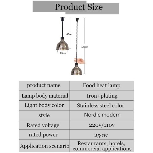 HHTX Chauffe-Plats Professionnel Lampe chauffante pour Buffet Commercial Fournitures de Restauration équipement pour Garder Les Aliments au Chaud lumière Suspendue chauffante pour l'utilisati