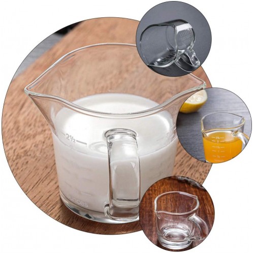 Yardwe Tasses doseuses en verre pour mousser le lait avec poignée graduée double bec verseur pour cappuccino crème pour latte et jus de fruits Transparent