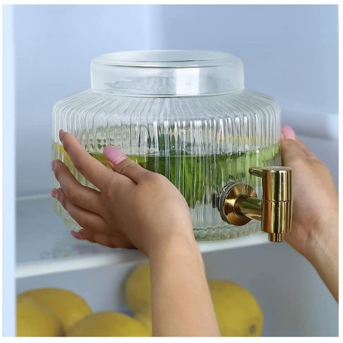 YEK Distributeur de boisson en verre avec robinet étanche pour réfrigérateur Distributeur d'eau Carafe de comptoir pour jus de fruits faits maison et thé glacé