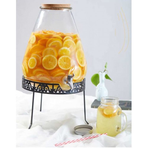 YEK Distributeur de boissons froides en verre avec robinet anti-fuite Grande capacité Pour jus de fruits faits maison et thé glacé