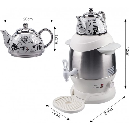FHTD Samovar Acier Inoxydable Tea Machine à thé Tea Tea Bouilloire électrique de 1350W avec théière en Porcelaine Garder Le Mode Chaud Blanc Noir,B