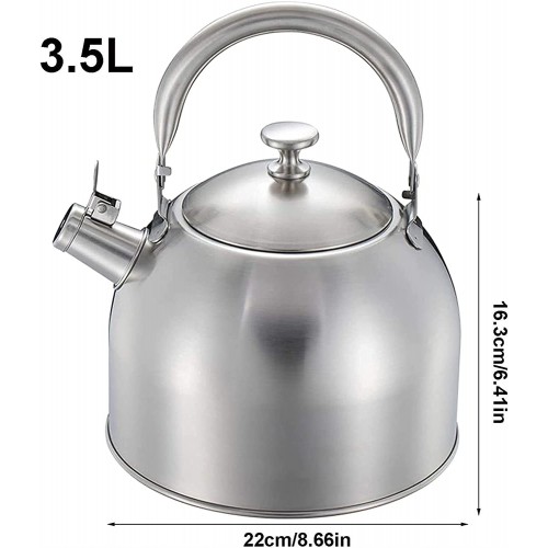 QoHG cuisinière en acier inoxydable utile en acier inoxydable sifflant bouilloire à thé avec une poignée ergonomique au toucher cool et tape de tape de verset droite taille: 5L