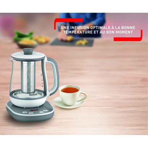 Tefal Tastea machine à thé 8 réglages de température Capacité de 1,5 L Panier à thé amovible en acier inoxydable Maintien au chaud Corps en verre résistant Base autonome 360° BJ551B10