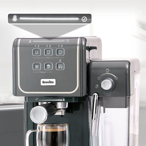 Breville Prima Latte III machine à café | Machine à expresso cappuccino et latte | Pompe italienne de 19 bars | Mousseur de lait automatique | Compatible dosettes ESE | Coloris gris [VCF146X]