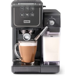 Breville Prima Latte III machine à café | Machine à expresso cappuccino et latte | Pompe italienne de 19 bars | Mousseur de lait automatique | Compatible dosettes ESE | Coloris gris [VCF146X]