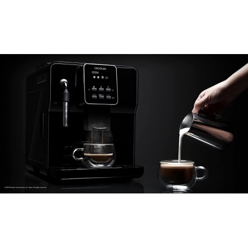 Cecotec Machine à café megatomatique PowerMatic-ccino 6000 Serie Nera 19 Bars 1-2 cafés Système de réchauffage rapide Écran LCD Réservoir de café 250 g Moulin intégré 1350 W