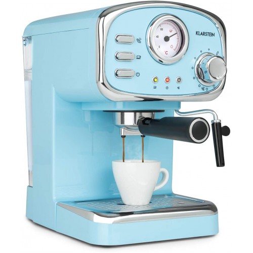 KLARSTEIN Espressionata Gusto Machine expresso Machine à café 1100 W 15 bars Réservoir d'eau 1 L Grille d'égouttement amovible Bac d'égouttement compatible lave-vaisselle Bleu pastel
