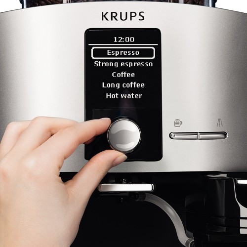 Krups ea82fd Espresso Machine 1.7L 12TASSES Aluminium Noir – Cafetière Autonome Entièrement Automatique Espresso Machine Grains de Café Cappuccino Café Café Espresso Lait Chaud