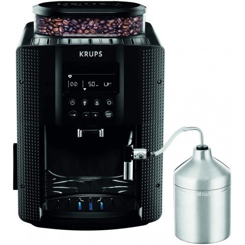 Krups Essential Machine à Café à Grain Machine à Café Broyeur Grain Cafetière Expresso Ecran LCD Nettoyage Automatique Buse Vapeur Pot à Lait Inox Cappuccino EA816031