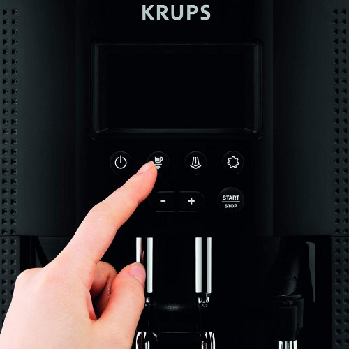 Krups Essential Machine à Café à Grain Machine à Café Broyeur Grain Cafetière Expresso Ecran LCD Nettoyage Automatique Buse Vapeur Cappuccino Noire YY8135FD