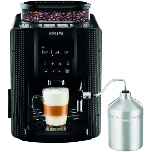 Krups Essential Machine à Café à Grain Machine à Café Broyeur Grain Cafetière Expresso Ecran LCD Nettoyage Automatique Buse Vapeur Pot à Lait Inox Cappuccino EA816031