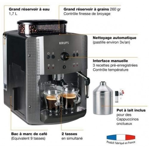 KRUPS YY4451FD Machine a café automatique avec broyeur a grains Essential avec mousseur a lait Pression 15 bars Grise