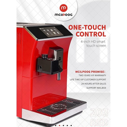 Mcilpoog Machine à café automatique WS-203 avec écran tactile tuyau à lait et 16 spécialités de café Espresso Cappuccino Americano