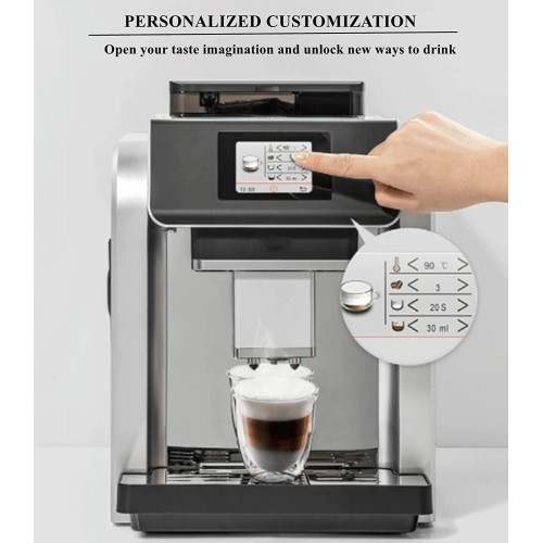 WANGJINGMEI Machine à café Automatique Intelligente Machine à café en Grains entièrement Automatique Machine à Cappuccino et Expresso avec mémoire de café et système de Lait Noir