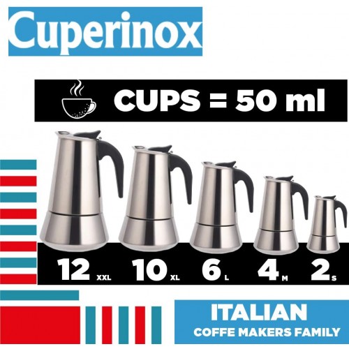 CUPERINOX Cafetière à Induction Italienne 10 Tasses | à Expresso à Induction pour plaques de Cuisson gaz et céramique | pour Le café Expresso | Acier Inoxydable | va au Lave-Vaisselle