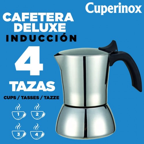 CUPERINOX Cafetière inox Delux | Cafetière italienne 4 tasses | cafetière italienne induction en acier inoxydable | manche anti-brûlures