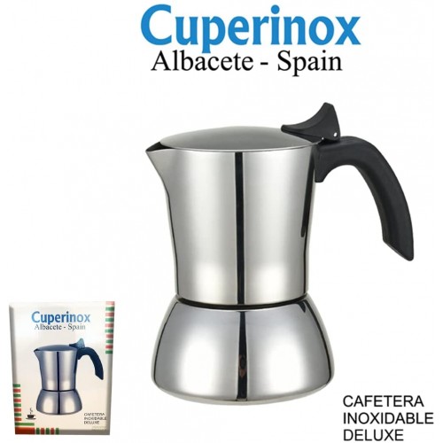 CUPERINOX Cafetière inox Delux | Cafetière italienne 4 tasses | cafetière italienne induction en acier inoxydable | manche anti-brûlures